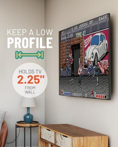 ECHOGEAR Heavy Duty TV Wall Mount Bracket for TVs Up to 90" - Low Profile Design Holds TV Only 2.25" from Wall - Fast Install with Template & Level After Mounting - Pull Strings fo