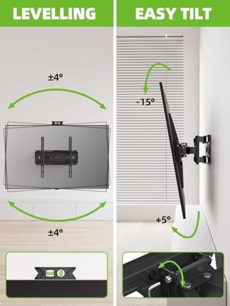 USX MOUNT TV Wall Mount for 32-65 inch Flat Screen/LED/4K up to 110lbs, Full Motion TV Mount Bracket with Swivel & Tilt Articulating Dual Arms, Max VESA 400x400mm, Fits 12/16" Wood