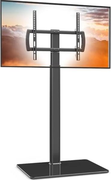 Universal Floor TV Stand with Mount 80 Degree Swivel Height Adjustable and Space Saving Design for Most 27 to 65 inch LCD, LED OLED TVs, Perfect for Corner & Bedroom HT1002B