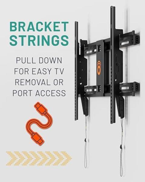 ECHOGEAR Heavy Duty TV Wall Mount Bracket for TVs Up to 90" - Low Profile Design Holds TV Only 2.25" from Wall - Fast Install with Template & Level After Mounting - Pull Strings fo