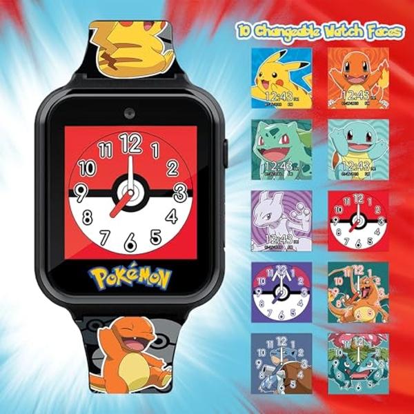 Pokémon Interactive Kids Smartwatch – Touchscreen Watch with Games, Camera, Voice Recorder, Step Tracker, Alarm & Timer – 10 Pokémon Watch Faces, USB Rechargeable – Fits Wrists 5.5