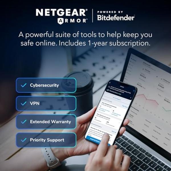 NETGEAR Orbi 970 Series Quad-Band WiFi 7 Mesh Network System (RBE973S), Router + 2 Satellite Extenders, Security Features, Up to 27Gbps, Covers Up to 10,000 sq. ft., 200 Devices, 1