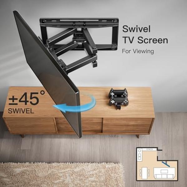 Pipishell TV Wall Mount, Full Motion Wall Mount with Dual Arms, Swivel, Extension for 26-65 inch Flat or Curved TVs up to 99 lbs, Max VESA 400x400mm, 3 Bracket Heights, Fits 12″/16