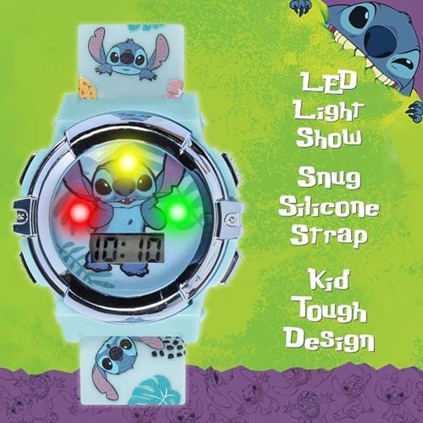 Disney Stitch Kids LCD Watch – Flashing Light-Up Dial, Digital Time Display, Adjustable Strap, Fun Character Design, Perfectfor Boys & Girls – Fits Wrists 5.5” to 8”