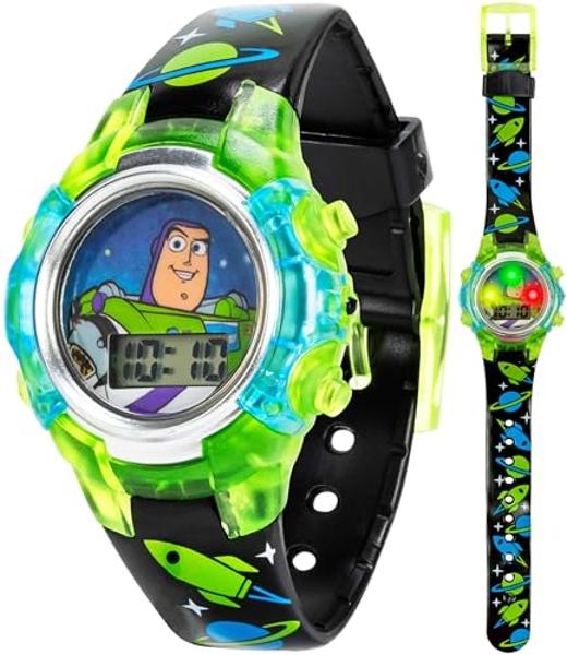Disney Pixar Toy Story 4 Buzz Lightyear Kids Flashing LCD Watch with Colorful Light-Up Dial, Durable Case, Space-Themed Strap – Perfect for Ages 4+ Boys and Girls – Fits Wrists 5.5
