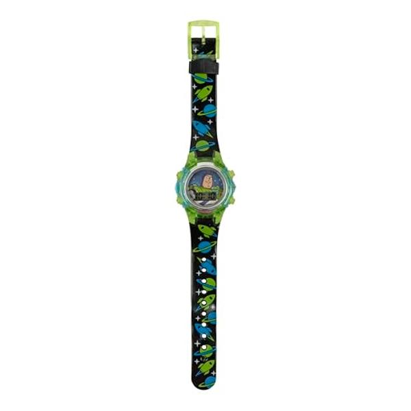 Disney Pixar Toy Story 4 Buzz Lightyear Kids Flashing LCD Watch with Colorful Light-Up Dial, Durable Case, Space-Themed Strap – Perfect for Ages 4+ Boys and Girls – Fits Wrists 5.5