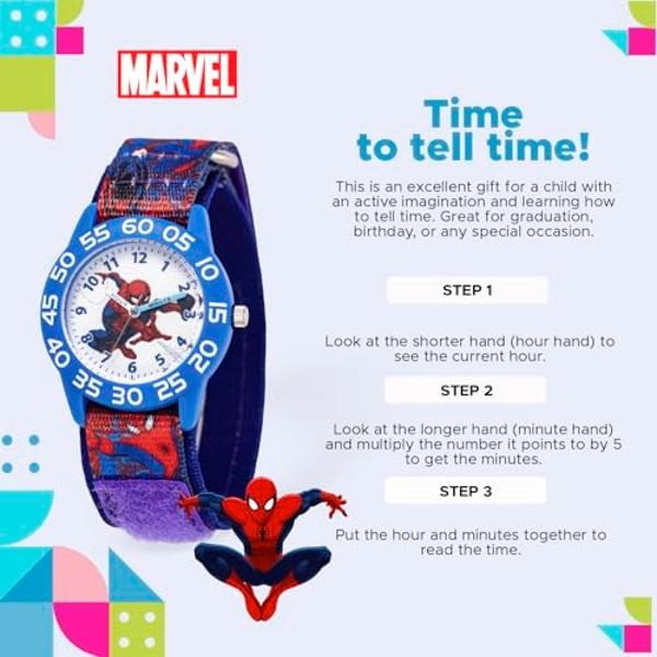 MARVEL Spiderman Watch - Spiderman Watch Boys - Watches for Boys 4-6 - Kids Toys - - Disney Kids - Disney for Toddler - Red Bezel - Blue Nylon Strap