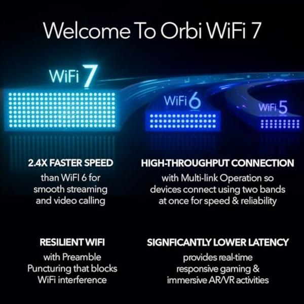 NETGEAR Orbi 970 Series Quad-Band WiFi 7 Mesh Network System (RBE973S), Router + 2 Satellite Extenders, Security Features, Up to 27Gbps, Covers Up to 10,000 sq. ft., 200 Devices, 1