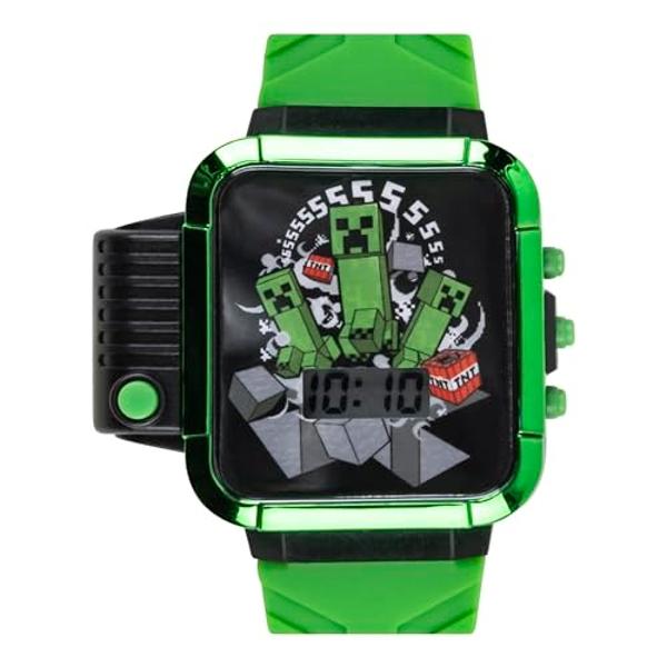Minecraft Kids LCD Flashlight Watch with Creeper Graphic – Digital Display, Light-Up Dial & Side Flashlight Button – Green Silicone Strap – Ages 6-12 – Fits Wrists 5.5" to 8"