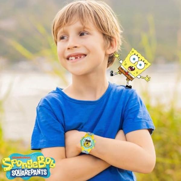 Accutime Nickelodeon Spongebob Squarepants Kids LCD Watch with LED Lights - Colorful Character Strap, Interactive Flashing Display, Comes in Collectible Tin Box