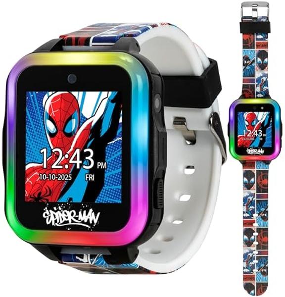 Marvel Spider-Man Kids Interactive Smartwatch with Touchscreen, Games, Camera, Timer, and Pedometer for Boys & Girls - 10 Watch Faces, 3 Wallpapers, Red and Blue Character Strap, L