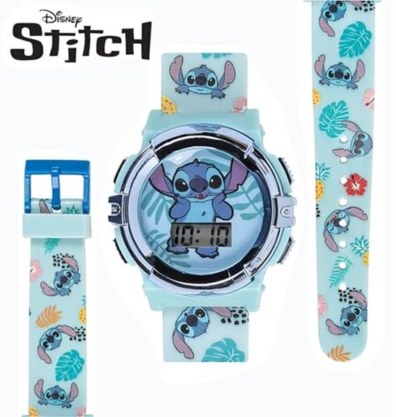 Disney Stitch Kids LCD Watch – Flashing Light-Up Dial, Digital Time Display, Adjustable Strap, Fun Character Design, Perfectfor Boys & Girls – Fits Wrists 5.5” to 8”