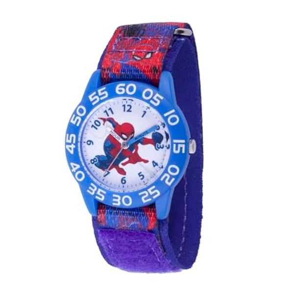 MARVEL Spiderman Watch - Spiderman Watch Boys - Watches for Boys 4-6 - Kids Toys - - Disney Kids - Disney for Toddler - Red Bezel - Blue Nylon Strap
