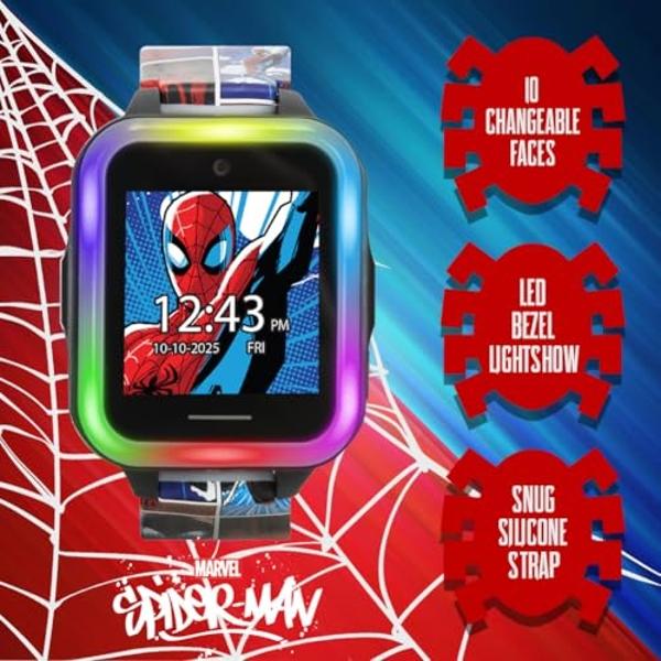 Marvel Spider-Man Kids Interactive Smartwatch with Touchscreen, Games, Camera, Timer, and Pedometer for Boys & Girls - 10 Watch Faces, 3 Wallpapers, Red and Blue Character Strap, L