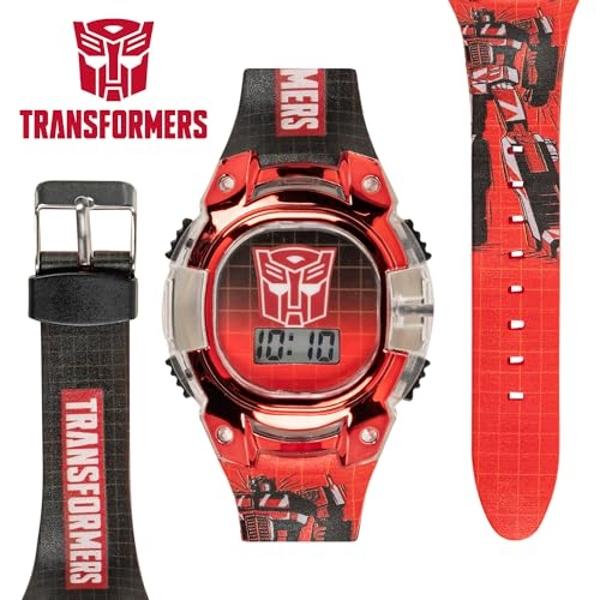 Transformers Kids Watch – LCD Display, Metallic Bezel, Adjustable Comfortable Strap, Collectible Tin – Perfect for Boys and Girls