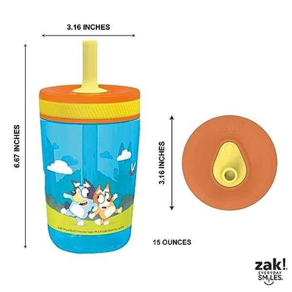 Zak Designs 15oz Bluey Kelso Tumbler Set, Leak-Proof Screw-On Lid with Straw Made of Durable Plastic and Silicone, Perfect Bundle for Kids, 2 Count (Pack of 1)