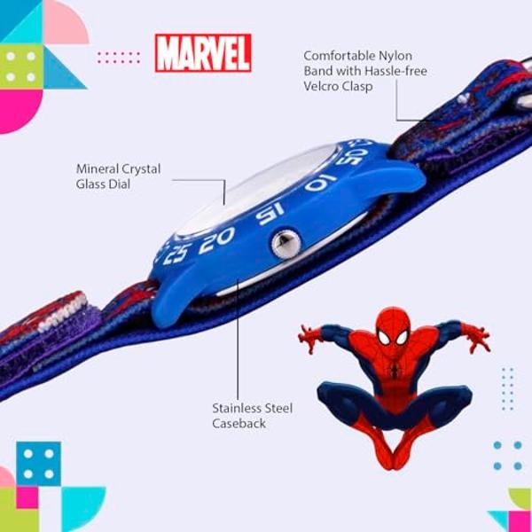 MARVEL Spiderman Watch - Spiderman Watch Boys - Watches for Boys 4-6 - Kids Toys - - Disney Kids - Disney for Toddler - Red Bezel - Blue Nylon Strap