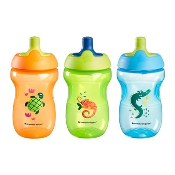 Munchkin Any Angle Sippy Cups for Toddlers, Spill Proof Weighted Straw Cup with Transition Handles for Babies 6 Months and Up, 2 Pack, Blue/Green