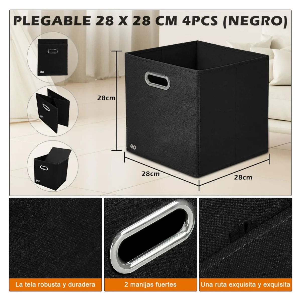 Juego 6 Cajas Organizadoras De Tela Plegables Hogar Almacenamiento Negro