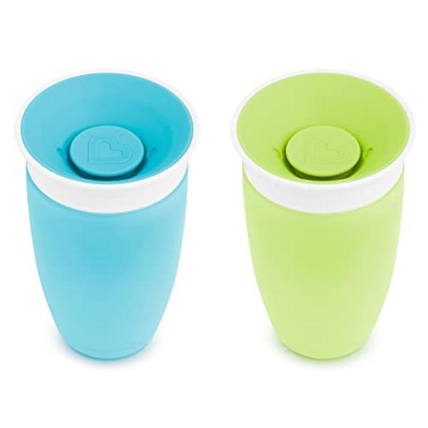 Munchkin Sippy Cups for Toddlers 1-3, Spill Proof Miracle 360 Cup, 10 Ounce, 2 Pack, Green/Blue