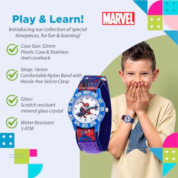 MARVEL Spiderman Watch - Spiderman Watch Boys - Watches for Boys 4-6 - Kids Toys - - Disney Kids - Disney for Toddler - Red Bezel - Blue Nylon Strap