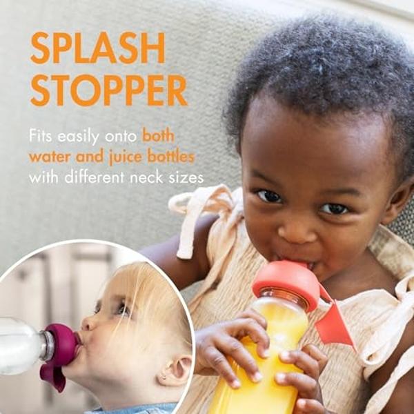 Boon Snug Sip Universal Water and Juice Silicone Bottle Toppers - Soft Spout Conversion Caps with Spill Proof Valves - Silicone Bottle Covers for Travel - Includes 4 Bottle Toppers