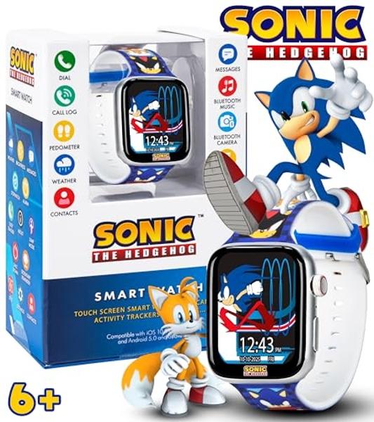 Sonic The Hedgehog Kids Smartwatch – Bluetooth Calling, Messages, Camera, Music, Sleep Tracker, Fitness & Activity Apps – 6 Watch Faces, Touchscreen, USB Rechargeable – Fits Wrists
