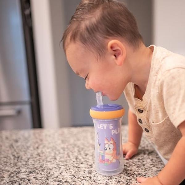The First Years Bluey Insulated Straw Cup - Bluey Sippy Cups with Straw - Kids Water Bottles - 9 Oz - 2 Count - Ages 9 Months and Up
