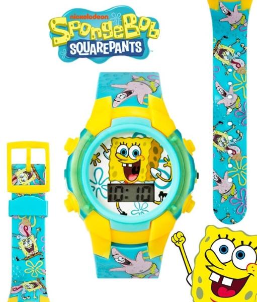 Accutime Nickelodeon Spongebob Squarepants Kids LCD Watch with LED Lights - Colorful Character Strap, Interactive Flashing Display, Comes in Collectible Tin Box