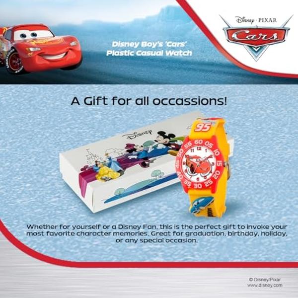 Disney Pixar Cars Lightning McQueen Watch For Kids - Boys Watch - Toddler Watches - Kids Toys Boys - Disney Toddler - For Teen - Red Bezel - 3D Yellow Strap
