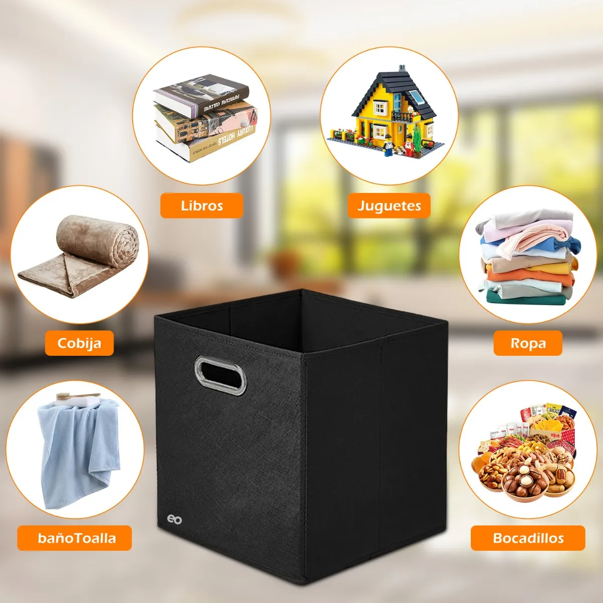 Juego 6 Cajas Organizadoras De Tela Plegables Hogar Almacenamiento Negro