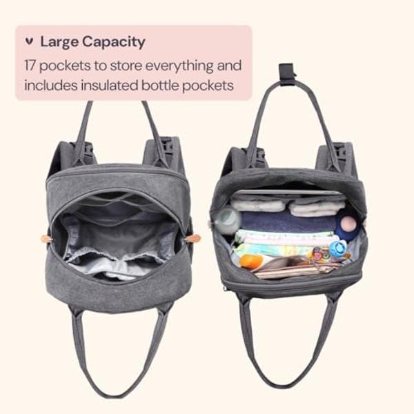 BabbleRoo Diaper Bag Backpack - Baby Essentials Travel Tote - Multi Function Waterproof Diaper Bag, Travel Essentials Baby Bag with Changing Pad, Stroller Straps & Pacifier Case - 