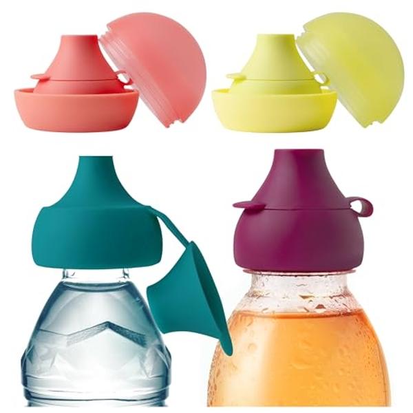 Boon Snug Sip Universal Water and Juice Silicone Bottle Toppers - Soft Spout Conversion Caps with Spill Proof Valves - Silicone Bottle Covers for Travel - Includes 4 Bottle Toppers