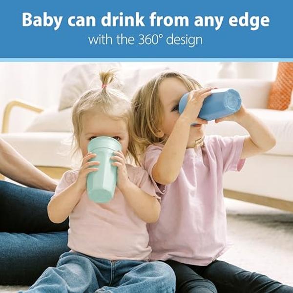 Dr. Brown's Milestones Cheers 360 Training Cup for Toddlers & Babies, Leak-Free Sippy Cup, Blue/Aqua, 10oz/300mL, 9m+, 2 Pack (Colors May Vary)