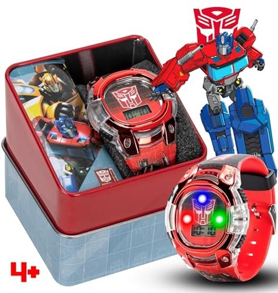 Transformers Kids Watch – LCD Display, Metallic Bezel, Adjustable Comfortable Strap, Collectible Tin – Perfect for Boys and Girls