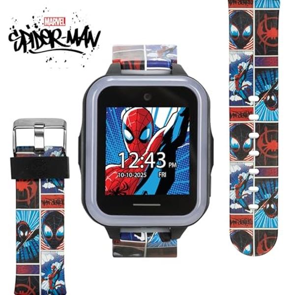 Marvel Spider-Man Kids Interactive Smartwatch with Touchscreen, Games, Camera, Timer, and Pedometer for Boys & Girls - 10 Watch Faces, 3 Wallpapers, Red and Blue Character Strap, L
