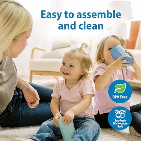 Dr. Brown's Milestones Cheers 360 Training Cup for Toddlers & Babies, Leak-Free Sippy Cup, Blue/Aqua, 10oz/300mL, 9m+, 2 Pack (Colors May Vary)