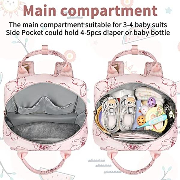 Diaper Bag Backpack, Baby Girl Diaper Bag for Mom, Large Pink Floral Diaper Bag Backpack for Girls, Waterproof Mom Backpack for Work Travel Holiday with Insulated Pockets and Strol