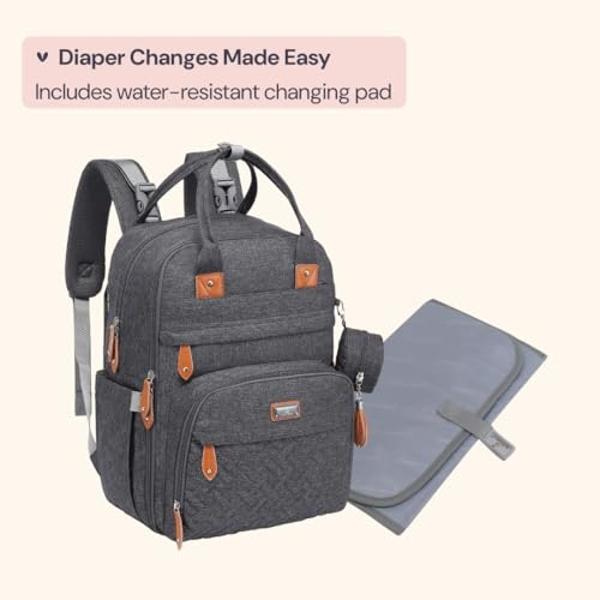 BabbleRoo Diaper Bag Backpack - Baby Essentials Travel Tote - Multi Function Waterproof Diaper Bag, Travel Essentials Baby Bag with Changing Pad, Stroller Straps & Pacifier Case - 