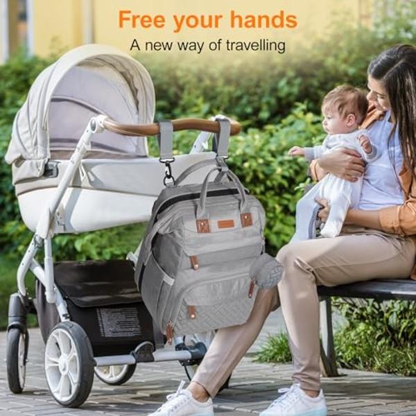 Baby Diaper Bag, Backpack with Changing Table, Unisex Baby Bag, with Diaper Pad, USB Charging Port, Insulated Pacifier Case, Multifunctional Waterproof Travel Diaper Bag, Gift for 