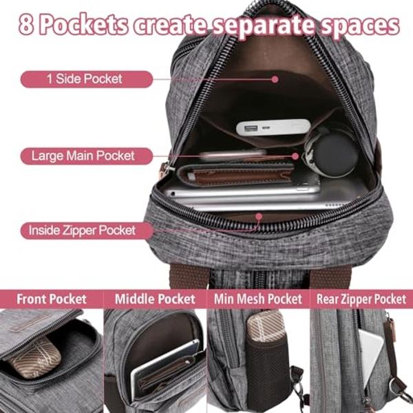 PACKISM Small Backpack Purse for Women - Convertible Backpack Purse Sling Bag for Women with Multiple Compartment Pockets Adjustable Straps Daily Mini Backpack, Grey