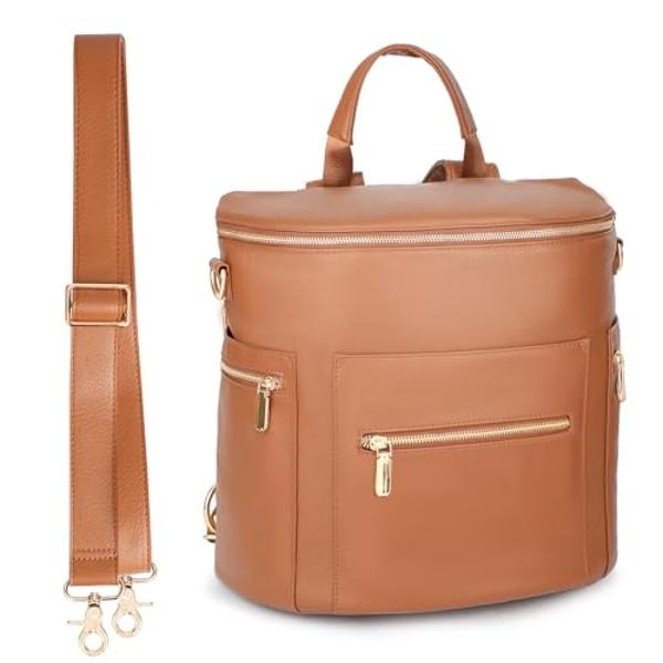 miss fong Diaper Bag Backpack Baby Diaper Bag, Large Leather Diaper Backpack with 16 Pockets Travel Diaper Bag with Diaper Changing Pad, Stroller Straps & 2 Insulated Pockets (Regu
