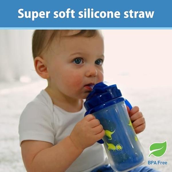 Dr. Brown's Milestones Insulated Sippy Cup with Straw and Handles, Spill-Proof Tumbler with Lid, 2-Pack, Blue, 10 oz/300 mL, BPA Free, 12m+