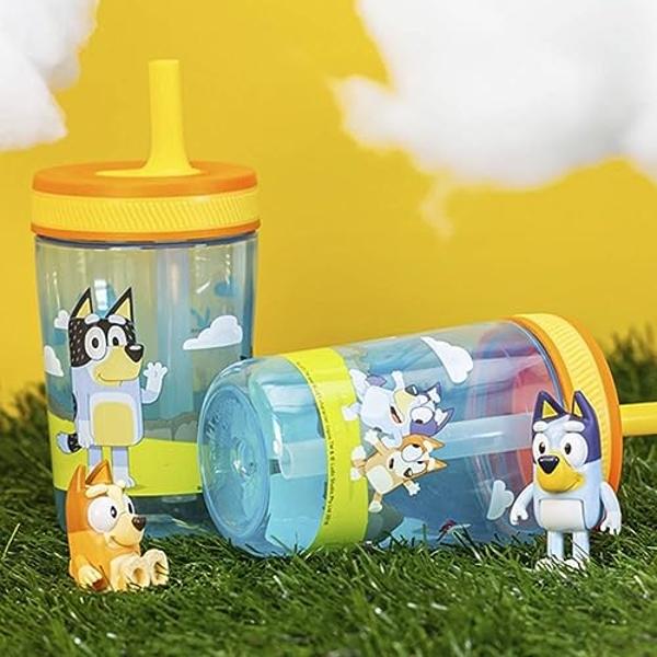 Zak Designs 15oz Bluey Kelso Tumbler Set, Leak-Proof Screw-On Lid with Straw Made of Durable Plastic and Silicone, Perfect Bundle for Kids, 2 Count (Pack of 1)