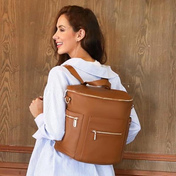 miss fong Diaper Bag Backpack Baby Diaper Bag, Large Leather Diaper Backpack with 16 Pockets Travel Diaper Bag with Diaper Changing Pad, Stroller Straps & 2 Insulated Pockets (Regu