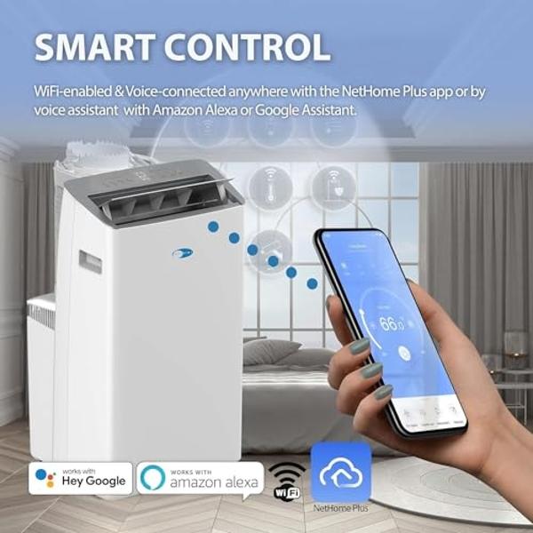 Whynter Inverter Portable Air Conditioner 14,000 BTU with Dual Hose, Dehumidifier, Cooling Fan & Smart Wi-Fi for 600 Sq Ft Rooms, NEX ARC-1230WN (12,000 SACC), White