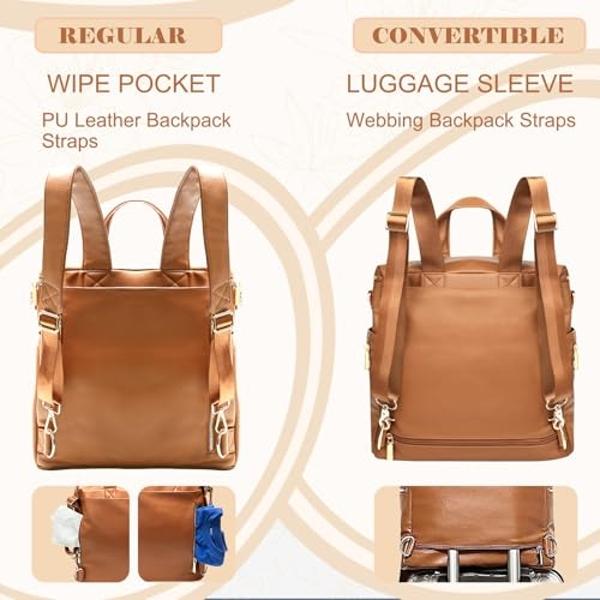 miss fong Diaper Bag Backpack Baby Diaper Bag, Large Leather Diaper Backpack with 16 Pockets Travel Diaper Bag with Diaper Changing Pad, Stroller Straps & 2 Insulated Pockets (Regu