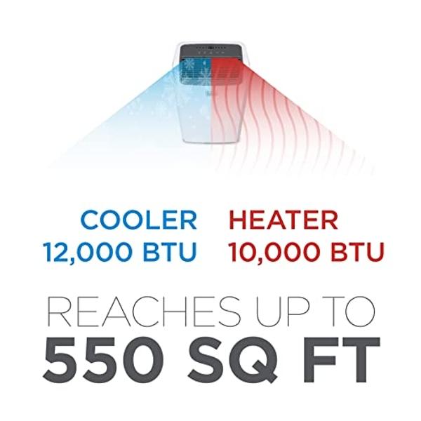 BLACK+DECKER Smart Portable Air Conditioner with Heat, 12,000 BTU (8,000 BTU SACC) Cooling, 9,000 BTU Heating for Rooms up to 550 Sq. Ft., Follow Me Remote, BPACT12HWT, White