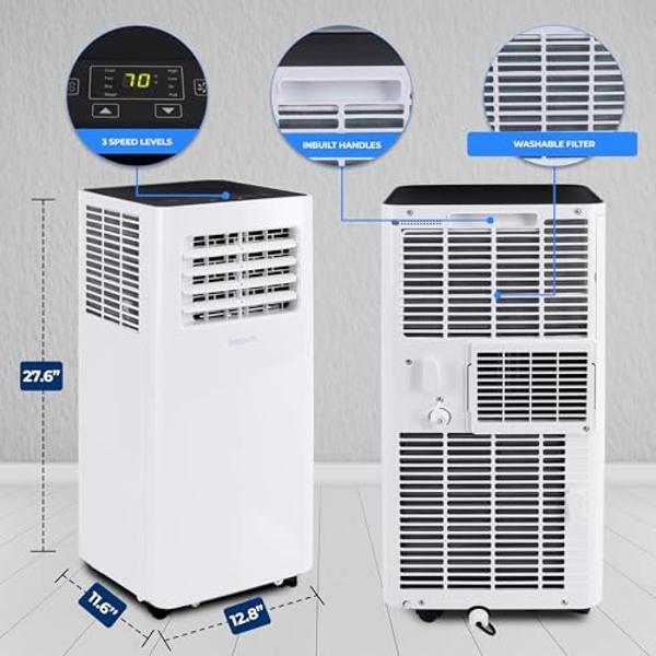 SereneLife Small Air Conditioner Portable 8,000 BTU with Built-in Dehumidifier - Portable AC unit for rooms up to 350 sq ft - WiFi app + Remote Control, Window Mount Exhaust Kit