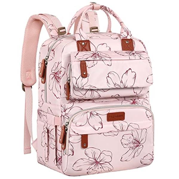 Diaper Bag Backpack, Baby Girl Diaper Bag for Mom, Large Pink Floral Diaper Bag Backpack for Girls, Waterproof Mom Backpack for Work Travel Holiday with Insulated Pockets and Strol